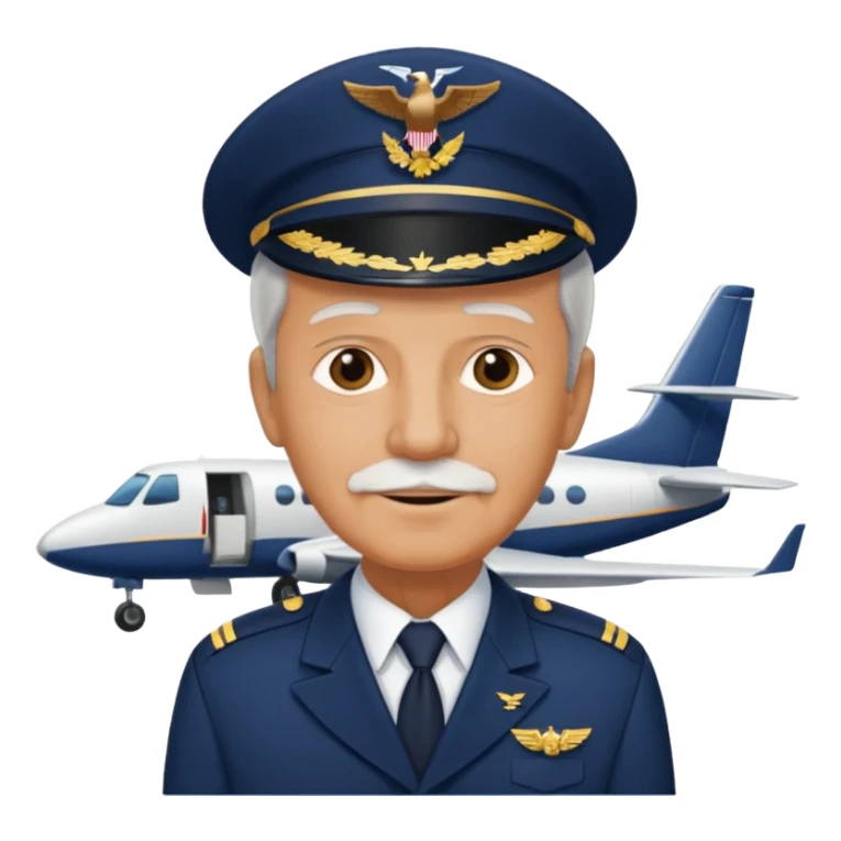 Older Pilate near airplane in navy blue uniform sticker