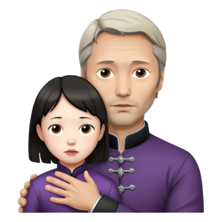 mads mikkelsen holds asian girl by the neck sticker