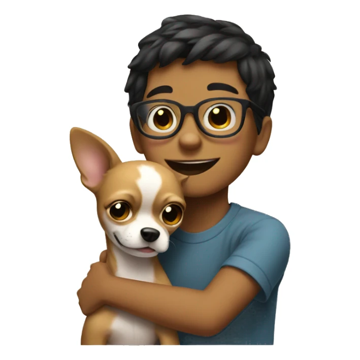 Boy with glasses hugging chihuahua sticker