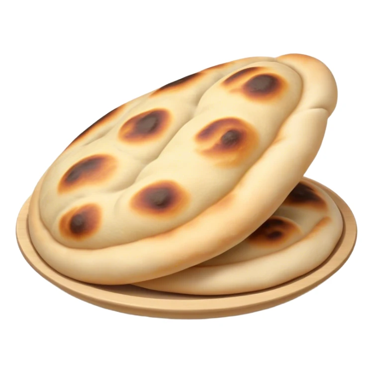 Cinematic Realistic Naan Bread Dish Emoji, showcasing soft, fluffy naan brushed with butter rendered with lifelike detail and inviting, warm lighting. sticker