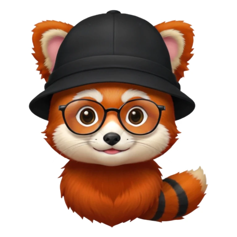 baby Red panda wearing black hat and glasses sticker