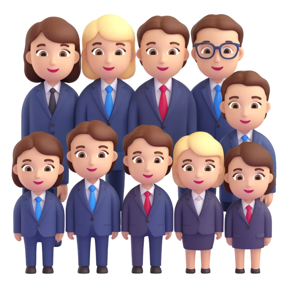 group of people in business attire, 3d emoji style sticker
