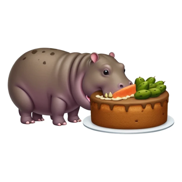 Hippo eating pickle cake with jaguarundi sticker