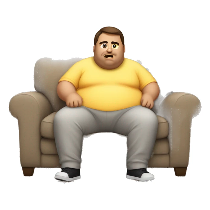 fat man coding on couch with brown hair and make emoji bigger sticker