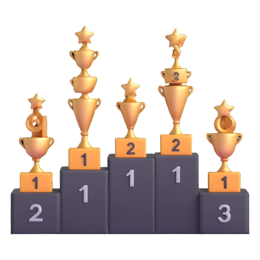 podium with gold 1st, silver 2nd, bronze 3rd positions and large numbers sticker