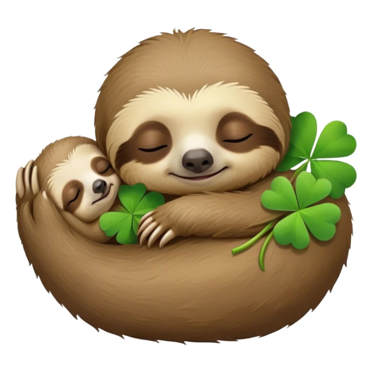 baby sloth sleep and four leaf clovers  sticker