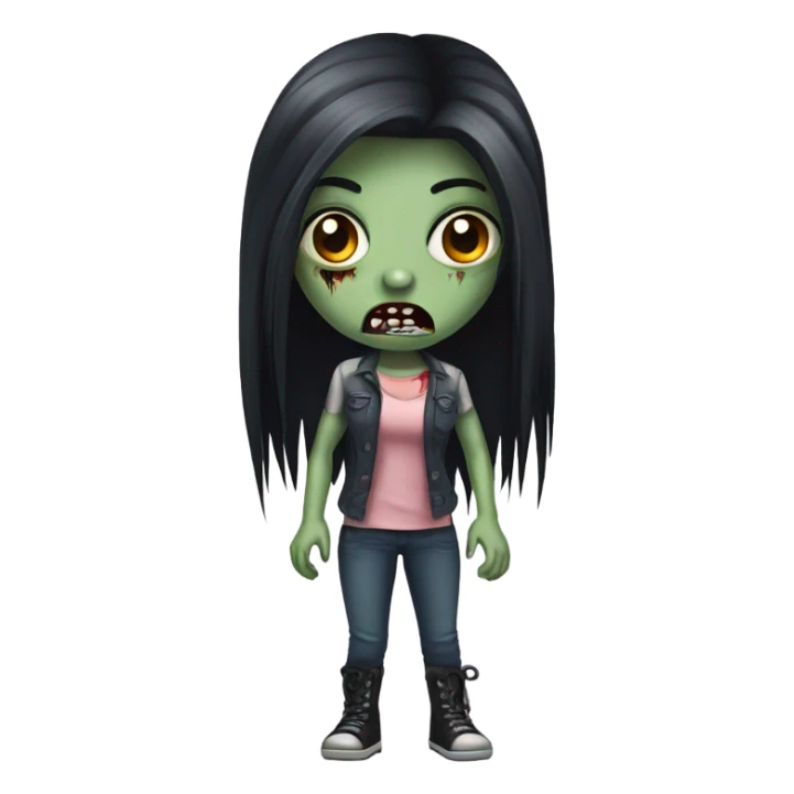 girl zombie with black long hair with teeth and serious face  sticker