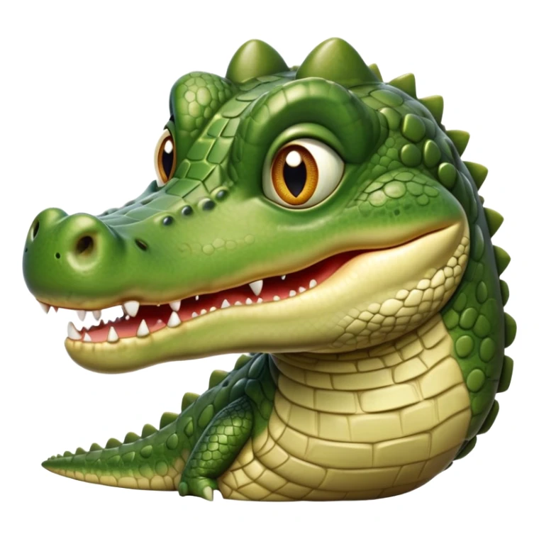 cinematic-realistic-cute-crocodile-portrait-emoji,-head-tilted-playfully-and-inquisitively,-featuring-a-robust,-well-defined-build-with-intricately-detailed,-glossy-olive-green-scales-and-a-surprisingly-endearing-face-with-round,-sparkling eyes sticker