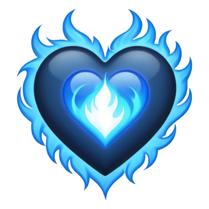 black heart with blue flames surrounding the perimiter  sticker