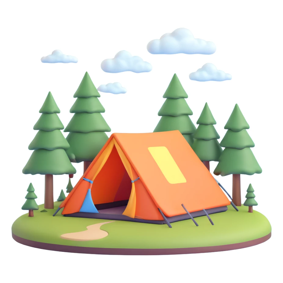 cozy tent in Scandinavian Lapland forest with pine trees sticker