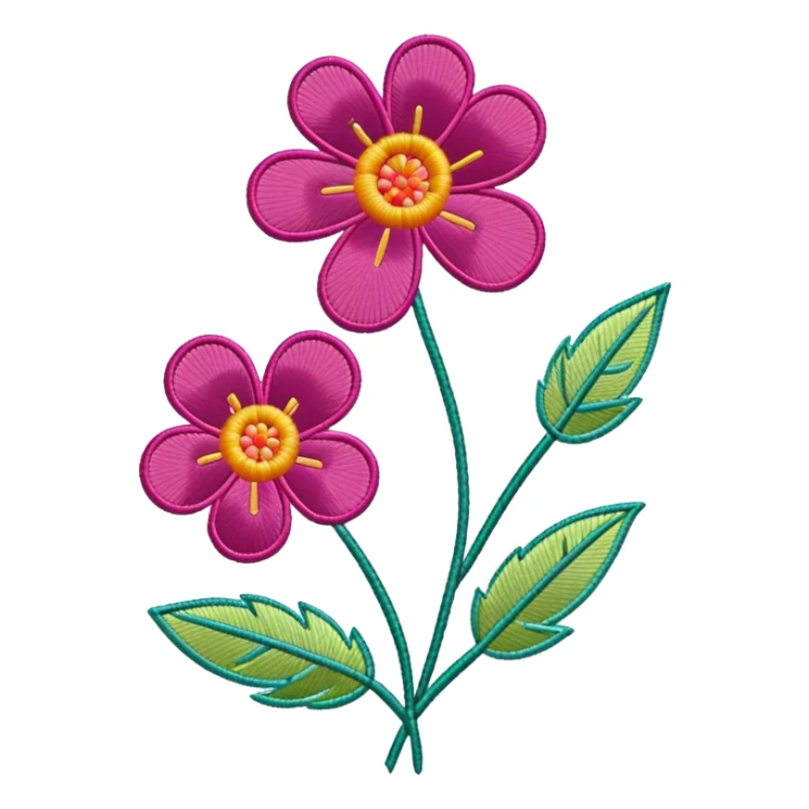 Embroidery icon, needle with thread, embroidered flower pattern, fabric with stitching, vibrant threads, minimalistic style, clean lines, transparent background. sticker
