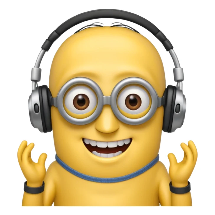 minions with headphones smiling teeth showing sticker