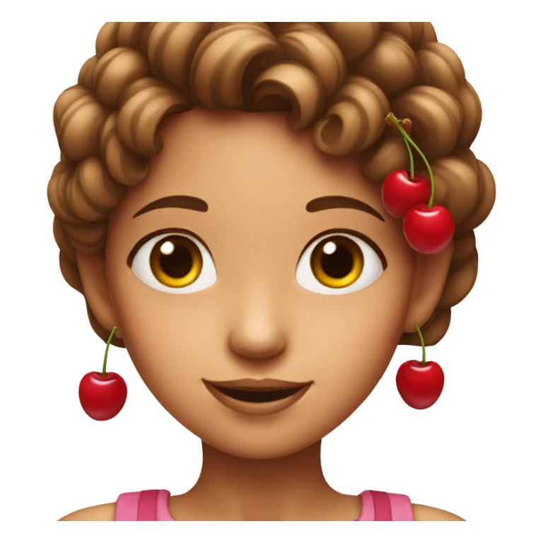 a girl with a square holds cherries near her ears sticker