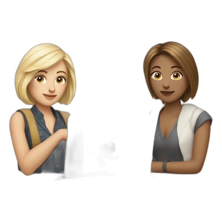 2 european female designers with laptop sticker