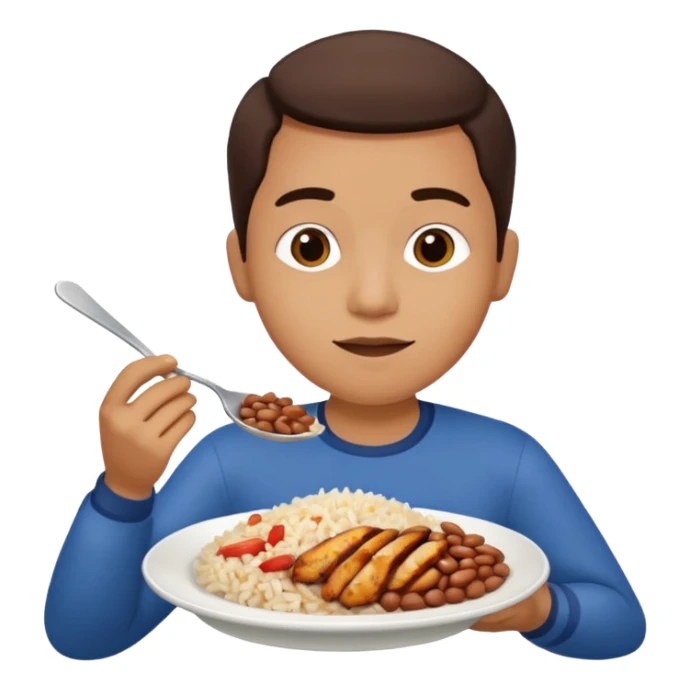 Create a person having lunch. Not a sandwich. Rice, beans and chicken. sticker