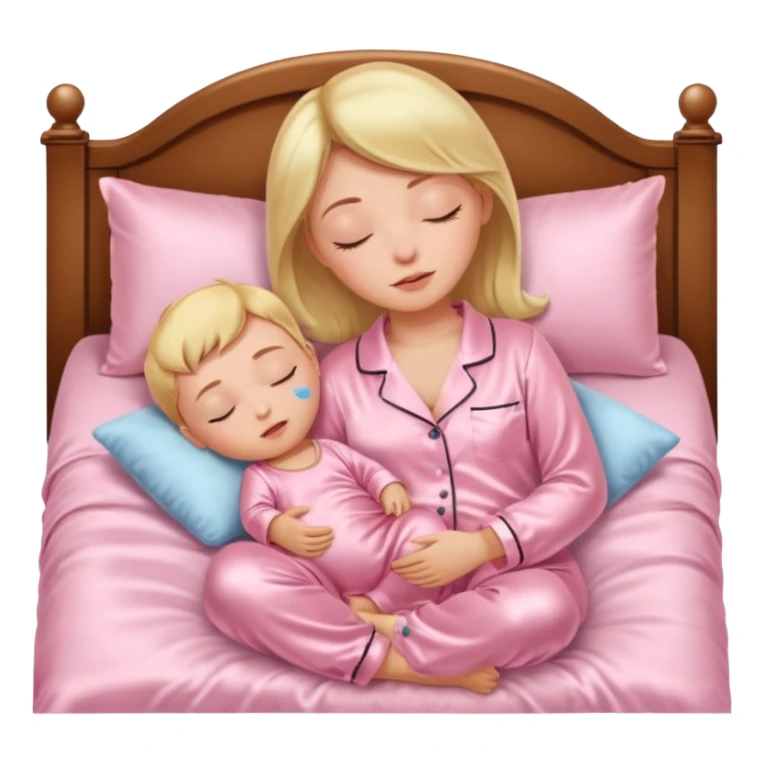 Mulher dormindo de pijama na sua cama de cetim rosa bebê sticker