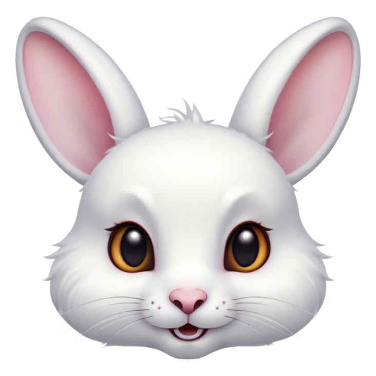 Cinematic Comical White Rabbit Portrait Emoji, Head tilted dramatically with an exaggeratedly amused expression, featuring a pristine white fur with perky, expressive ears and wide, playful dark eyes filled with disbelief, Simplified yet hilariously expressive features, highly detailed, glowing with a slightly sassy glow, high shine, dramatic yet playful, stylized with an air of cheeky mischief, bright and endearing, soft glowing outline, capturing the essence of a spirited and over-the-top bunny, so meme-worthy it feels like it could side-eye its way into internet fame instantly! sticker