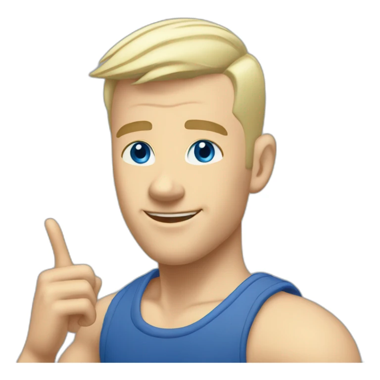 pointing finger upwards white blonde man buzzcut blue eyes tanktop sticker