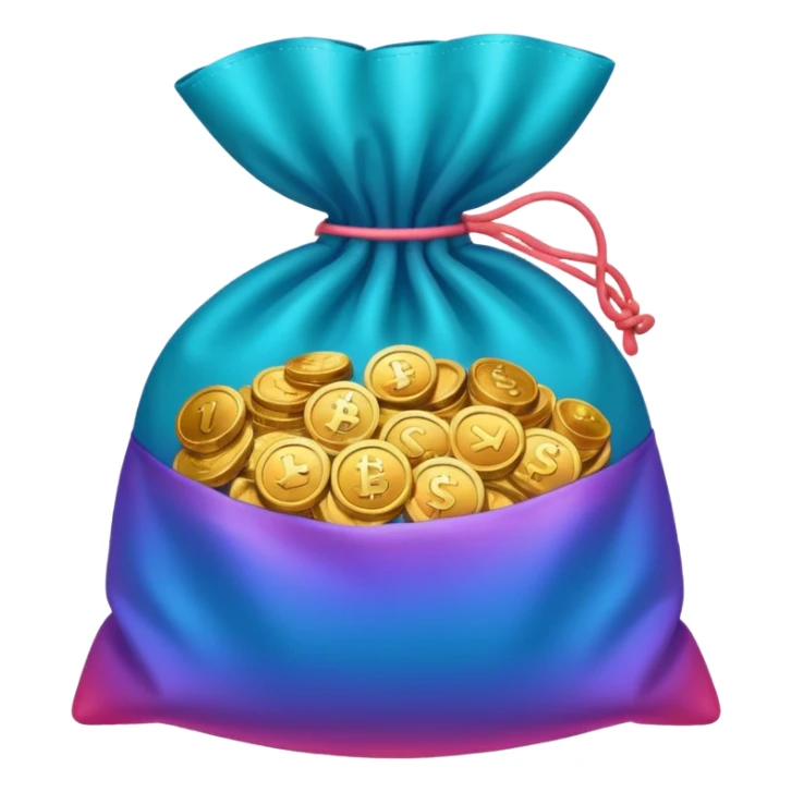Many Coins pack in bag
in gradient of turquoise, blue, pink, purple, and coral
 sticker