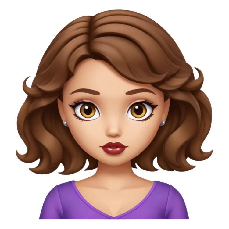 pretty bratz baddie, short wavy brown hair,  sticker
