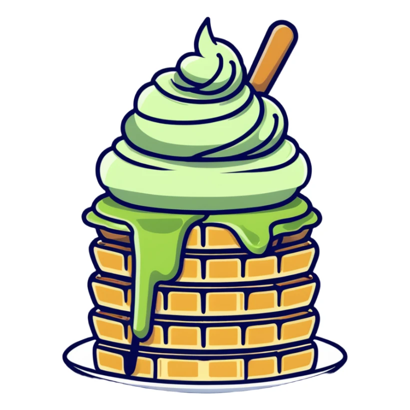 matcha ice cream on a stack of waffles sticker