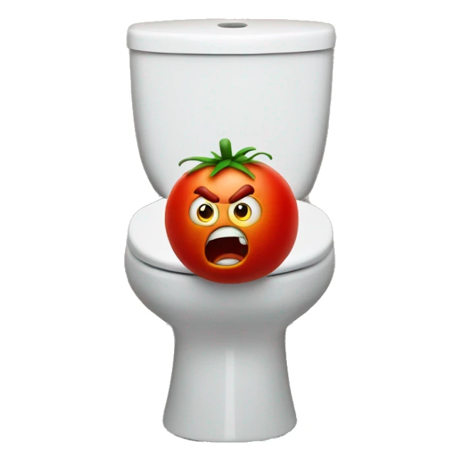 Angry tomato on a toilet, trying to take a poop sticker