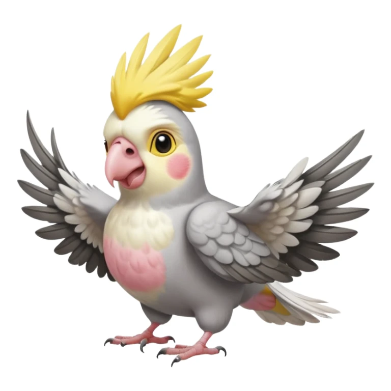 cockatiel in iOS emoji style, wings slightly open, with a friendly expression and classic cockatiel colors sticker