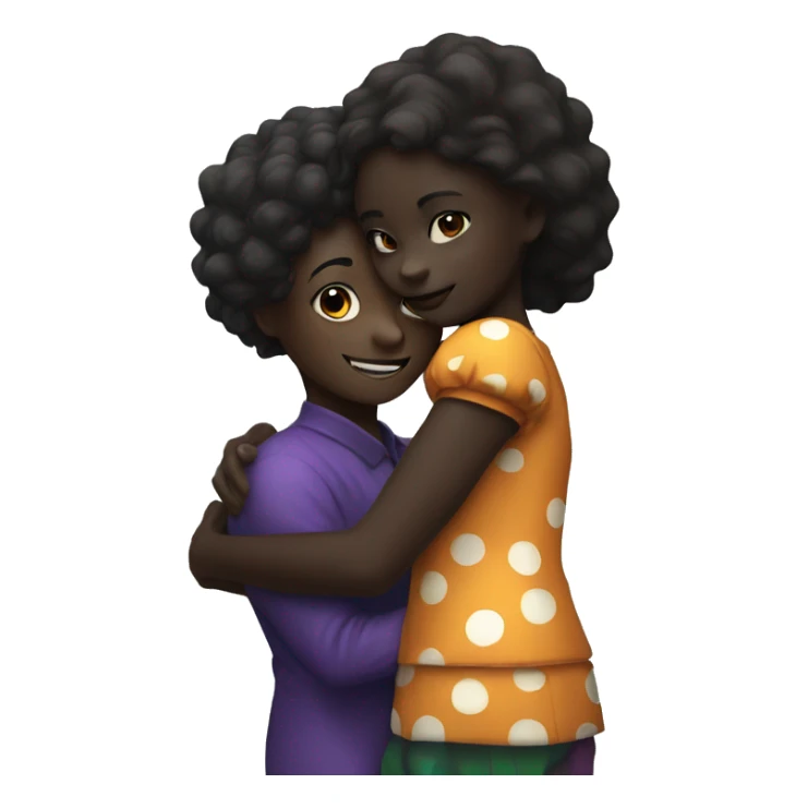 Dark skin girl hugging a clown sticker