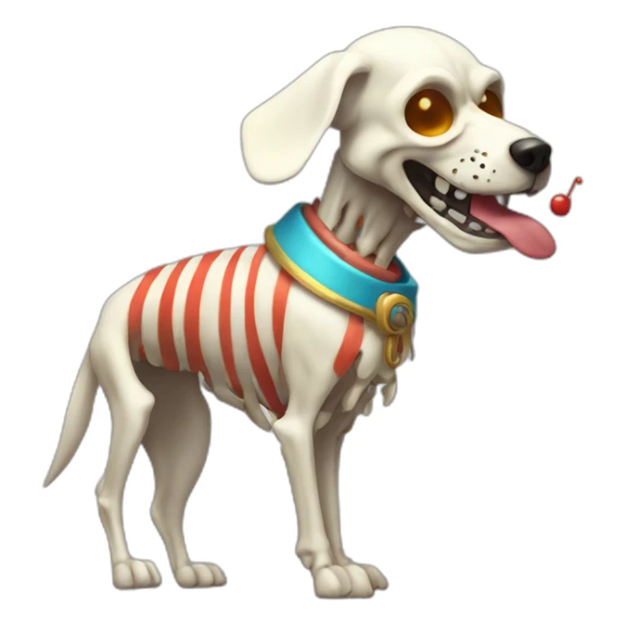 half dog half man skeleton squeaking a clown horn sticker