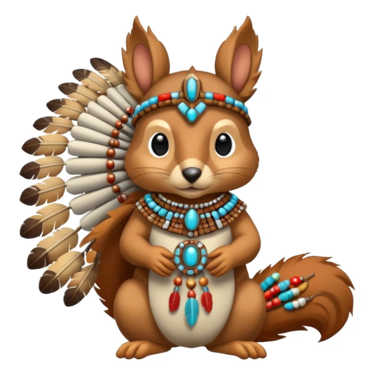 Full Robotic squirrel wearing native American regalia with feathers and beads sticker