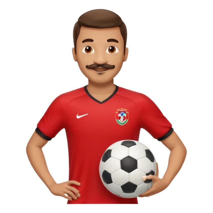 man soccer player red jersey with mustache holding soccer ball sticker