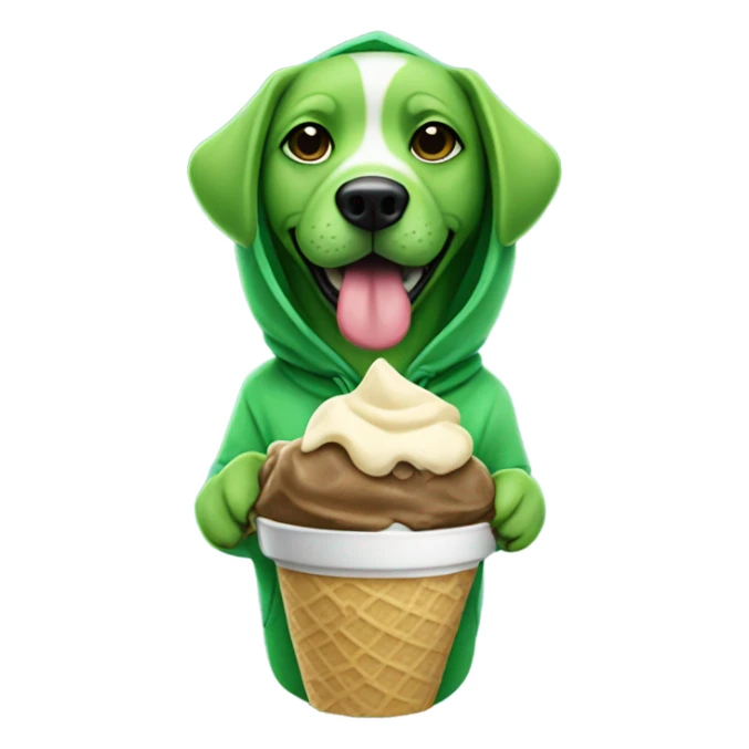 Green dog with a hoodie holding ice cream sticker