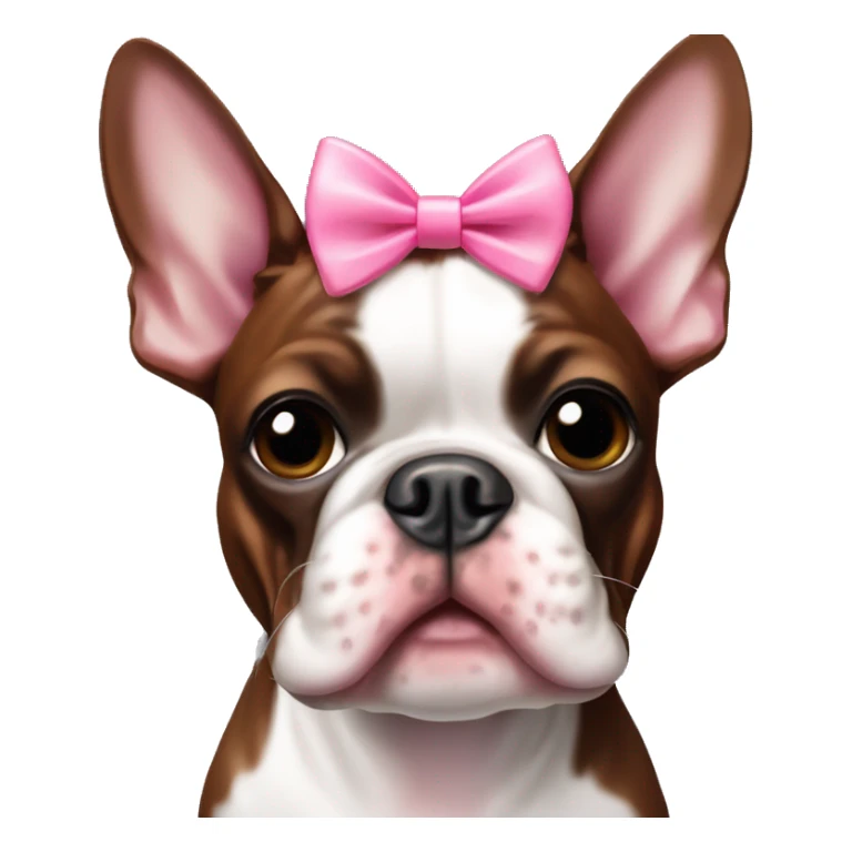 Red brindle Boston terrier with a pink bow on right ear sticker