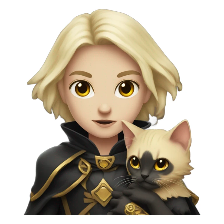 A pale sun warlock who is holding a black kitten sticker