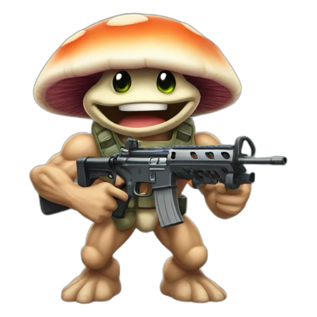 Strong muscles Mushroom turtle with a machine gun sticker