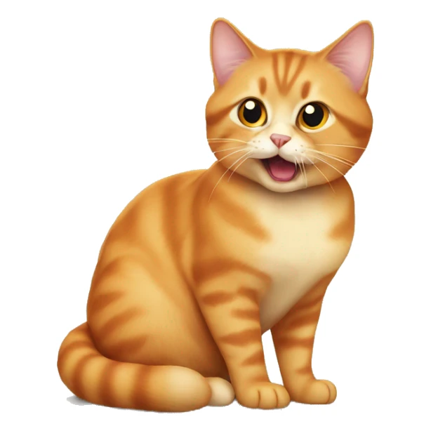 Orange munchkin cat sitting with bite out of war sticker