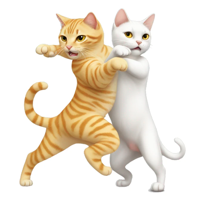 A white girl cat and a yellow boy cat fighting sticker
