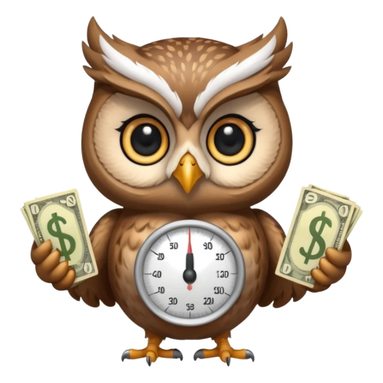cute female mascot owl holding money scale with two sides sticker