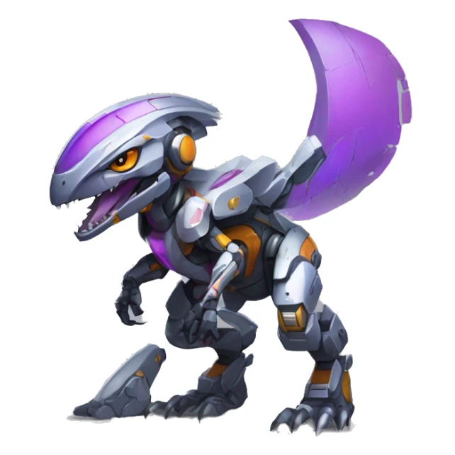 Colorful Edgy Chibi Greymon-Velociraptor-Genesect-Fakémon-Pokémon wearing a with a futuristic visor-helmet And Mecha-suit Full Body sticker