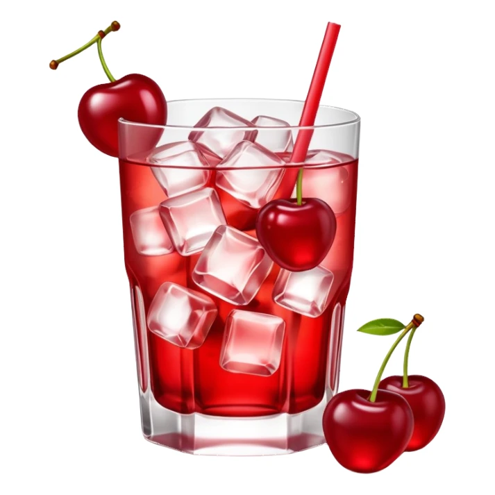 Shirley temple soda in a glass with ice, 3D realistic, cherry garnish  sticker