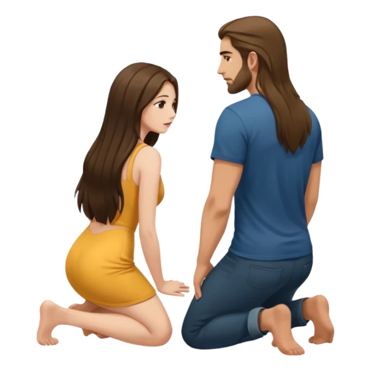 A woman facing towards a man only showing her back and she kneels down sticker