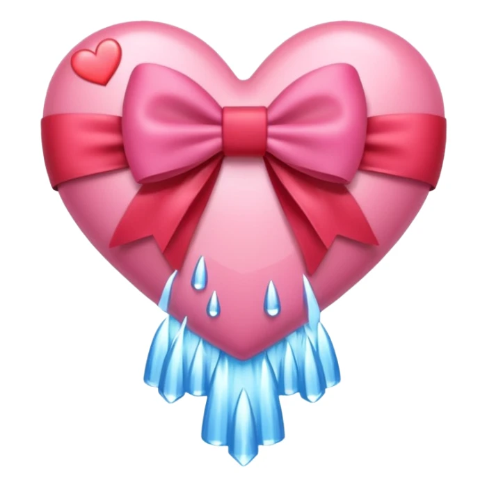 heart with a waterfall, pink bow with heart pattern on the bow, apple emoji style sticker