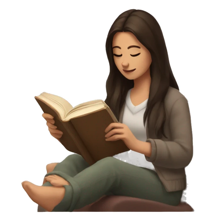 brunette reading a book cozy aesthetic sticker