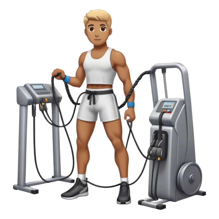 athlete standing next to cable-machine with cable tied to ankle cuffs sticker