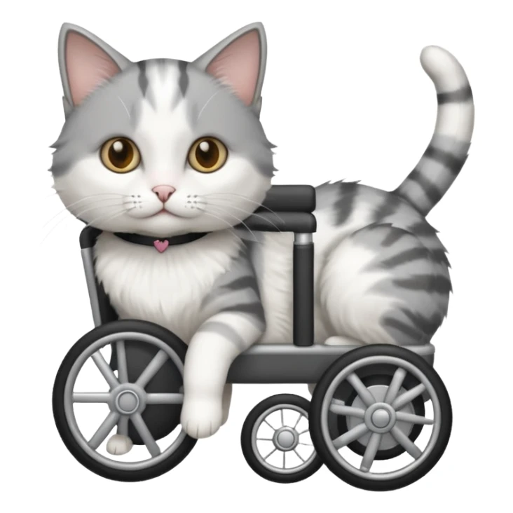 grey and white cat in a pet wheelchair sticker