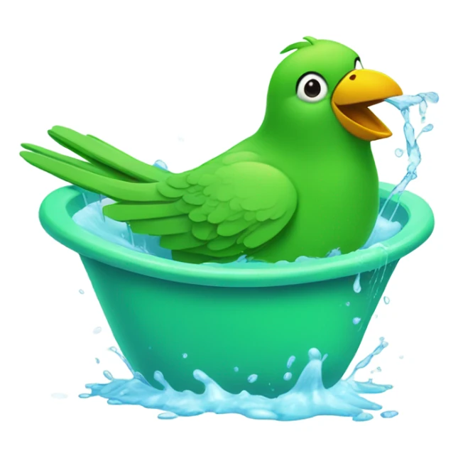 Green bird taking a bath in a bathtub sticker