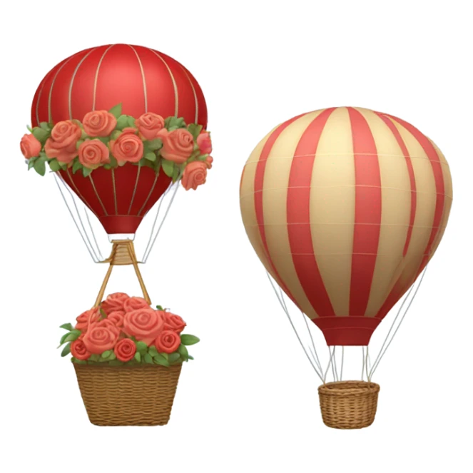 red hot air balloon and beige basket with roses sticker