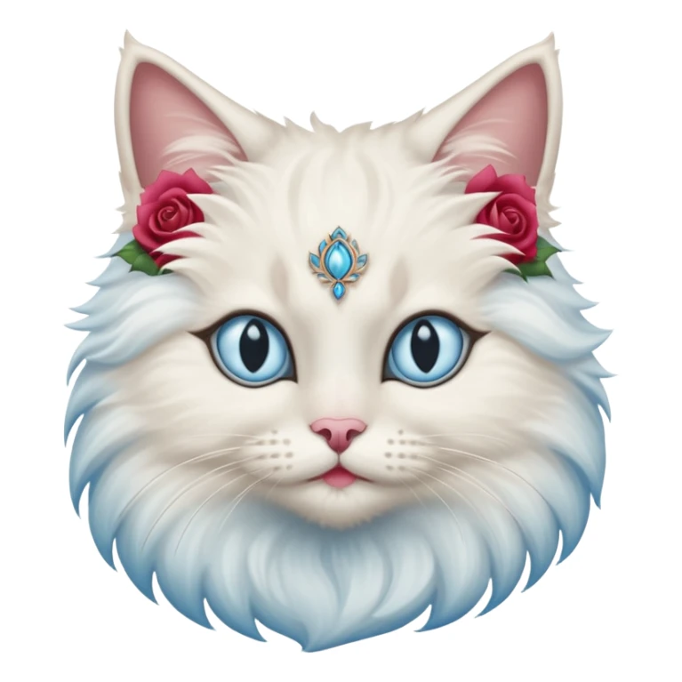 Neva masquerade cat, very fluffy, with pale blue eyes and rose nose sticker