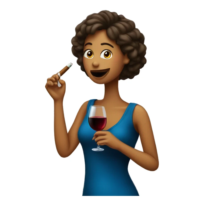 Una chica riéndose mucho con un cigarro y un vino sticker