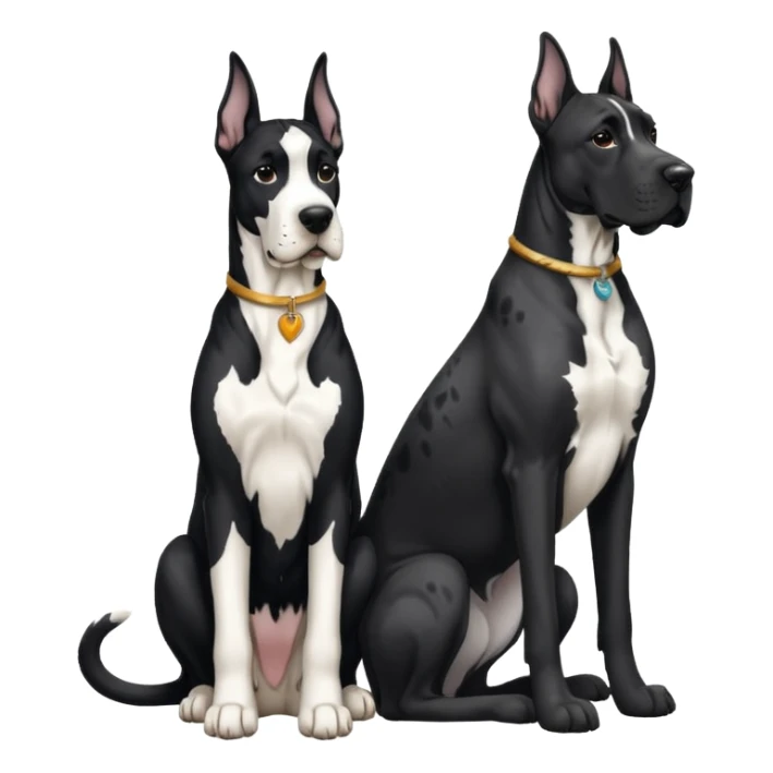 Large Black and white great dane dog sitting with a black and white cat sticker